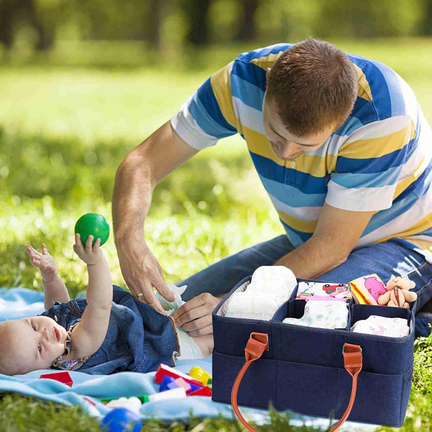 Joyzan Baby Diaper Caddy, Multiple Compartments Organizer Holder Nursery Storage Bin Basket with Handle Car Portable Changing Table Shower Gift Newborn Essentials Indoor Outdoor image number 4