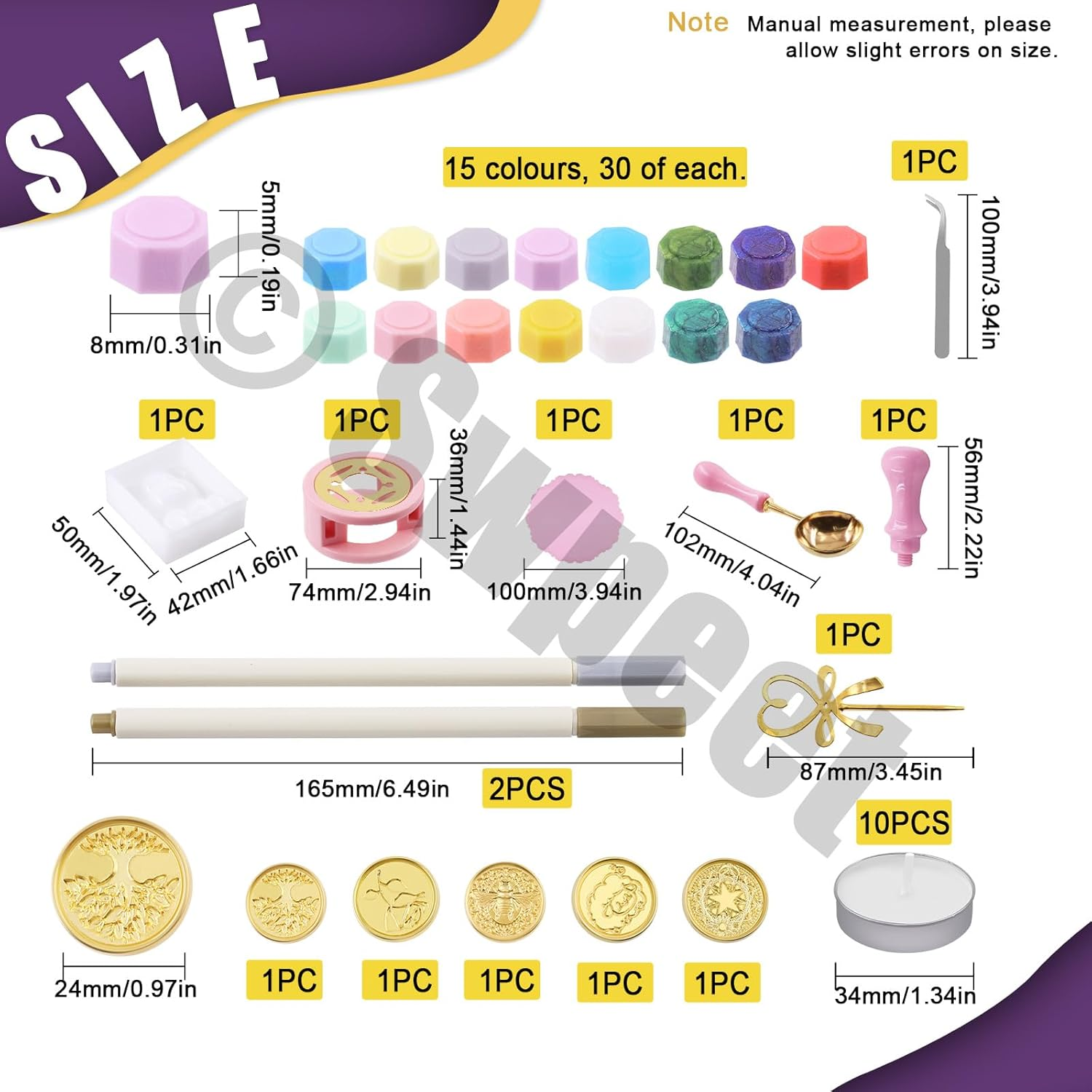 Swpeet 465Pcs Wax Seal Stamp Kit, Sealing Wax Kit with Wax Seal Beads, Wax Stamp, Wax Warmer, Vintage Envelopes and Tealight Candles for Envelopes Letter Sealing, Invitation Cards image number 1