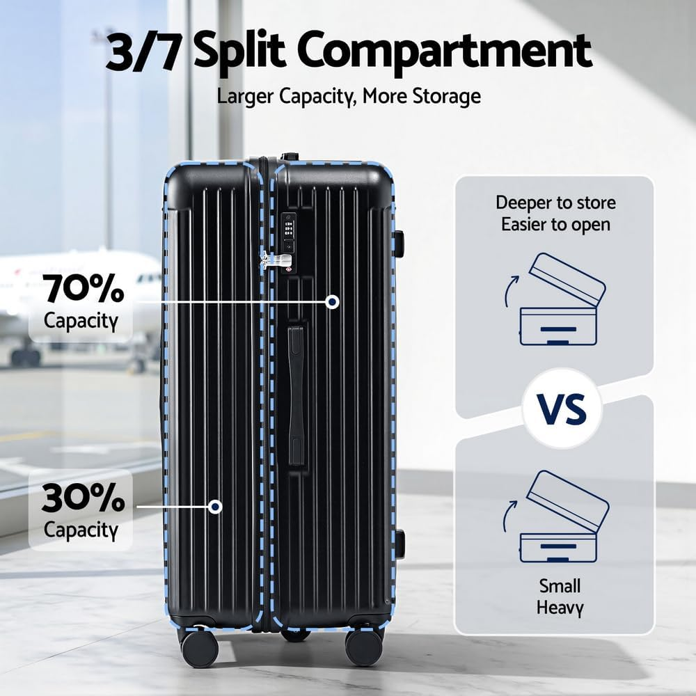 Wanderlite 32'' Trunk Luggage, Suitcase with Larger Capacity, 5 Wheels, Travel Luggage with Usb&Type-C Port, Phone & Cup Holder, TSA Lock, Lightweight Hardshell, Black image number 5