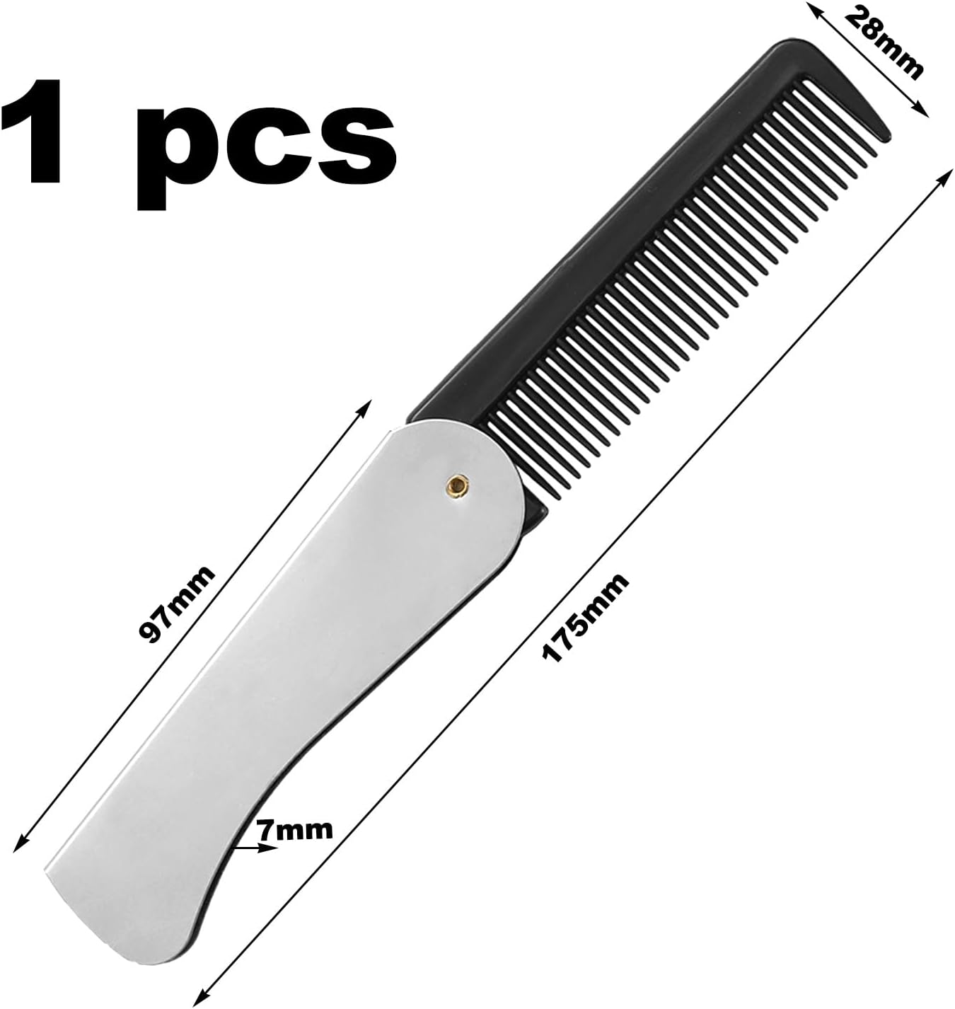 Men'S Beard Comb, Pocket Comb, Folding Comb, Mini Comb, Pocket Comb, Stainless Steel, Foldable, Pack of 1