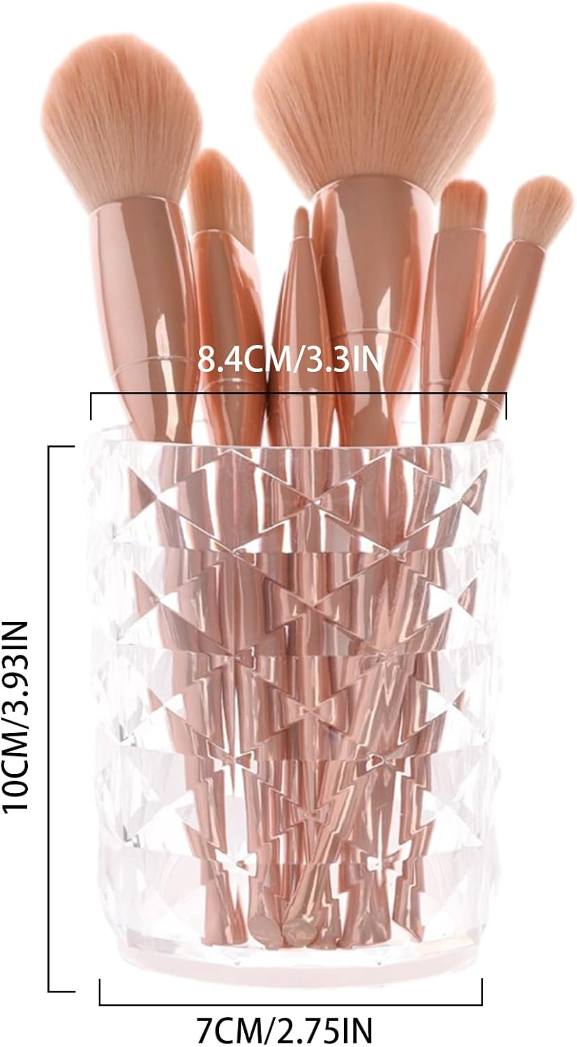 Makeup Brush Storage Bucket | Cosmetic Brush Organizer Cup,Light Luxury Style Exquisite Texture and Transparent Holder for Dressing Table Puchen image number 1