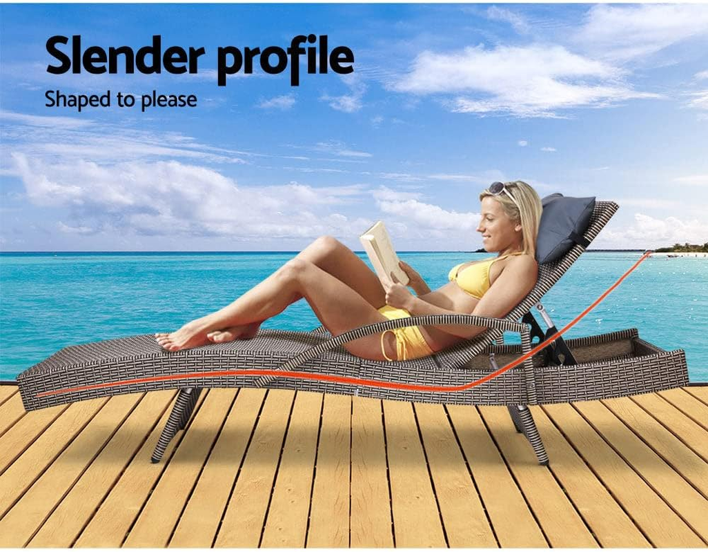 Gardeon Chaise Lounge Chair with 4 Adjustable Position Thickened Cushion Grey image number 6