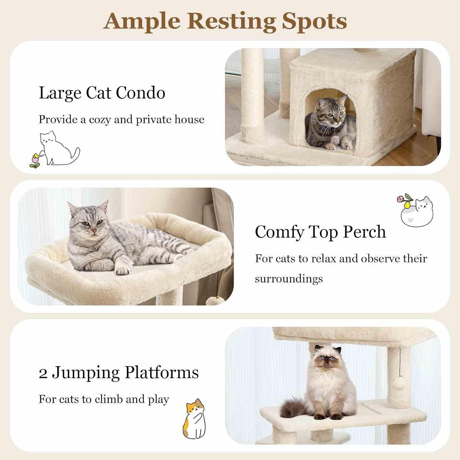Costway Indoor Plush Cat Tree, Multilevel Cat Tower Condo with Flock, Hanging Toy, Scratching Sisal Posts, Cozy Perch, 4-Tier Cat Climbing Activity Center with Private Condo for Home and Office image number 6