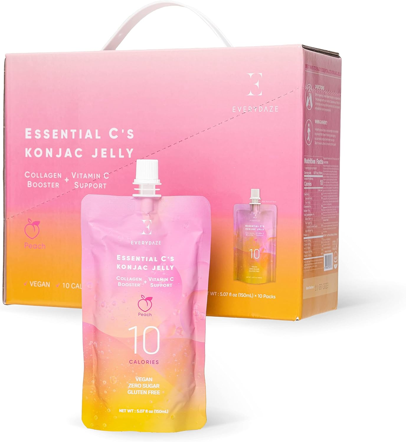 Essential C'S Plant Based Konjac Jelly - Peach, 10 Calories, with Collagen and Vitamin C, 30 Day Supply image number 2