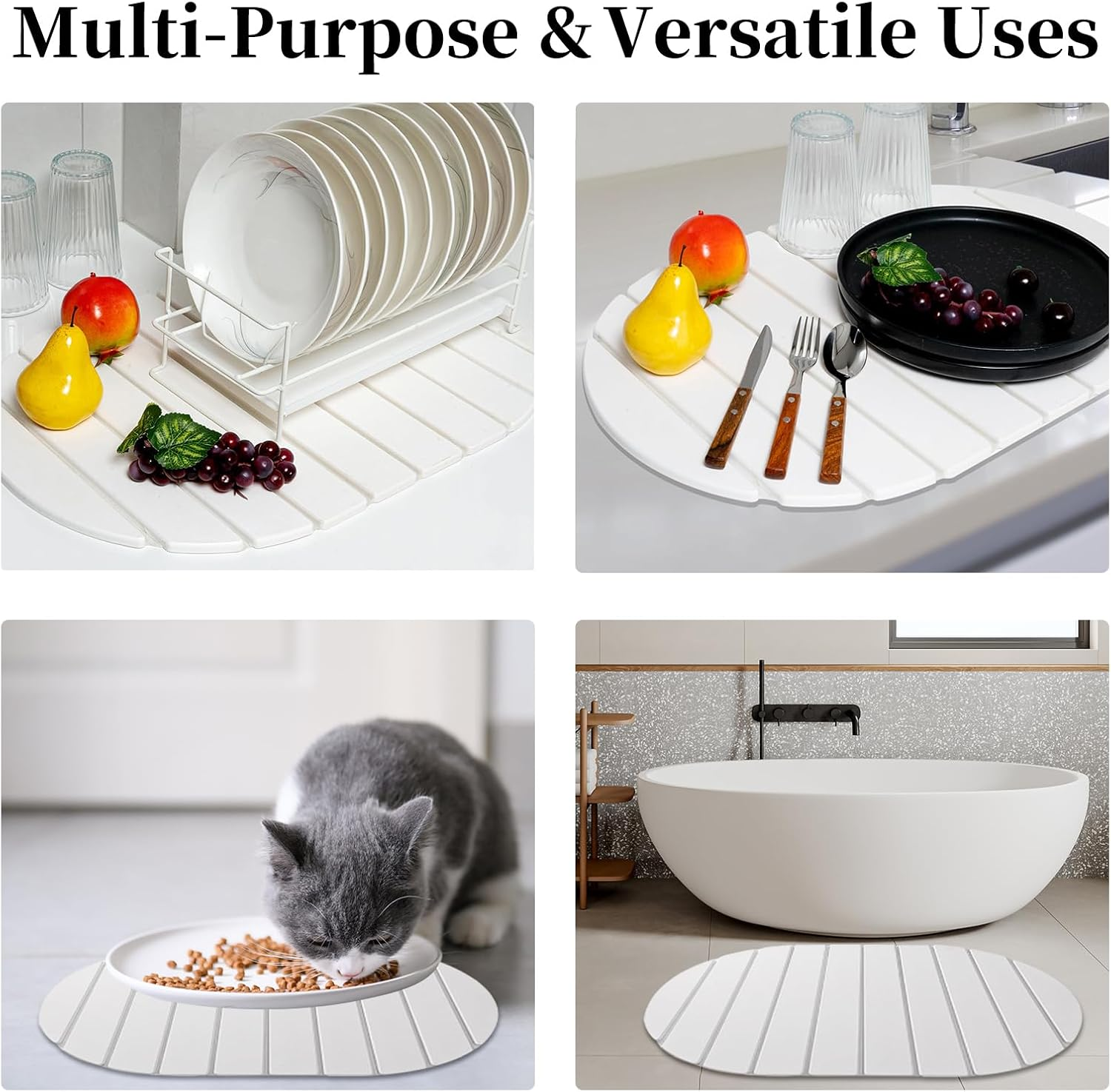 Stone Dish Drying Mats for Kitchen Counter & Sink, Large Quick Dry Collapsible Absorbent Diatomaceous Earth Dish Drying Mat for Dishes Bottles Cups Any Countertop (White-Oval, 60X39Cm) image number 2