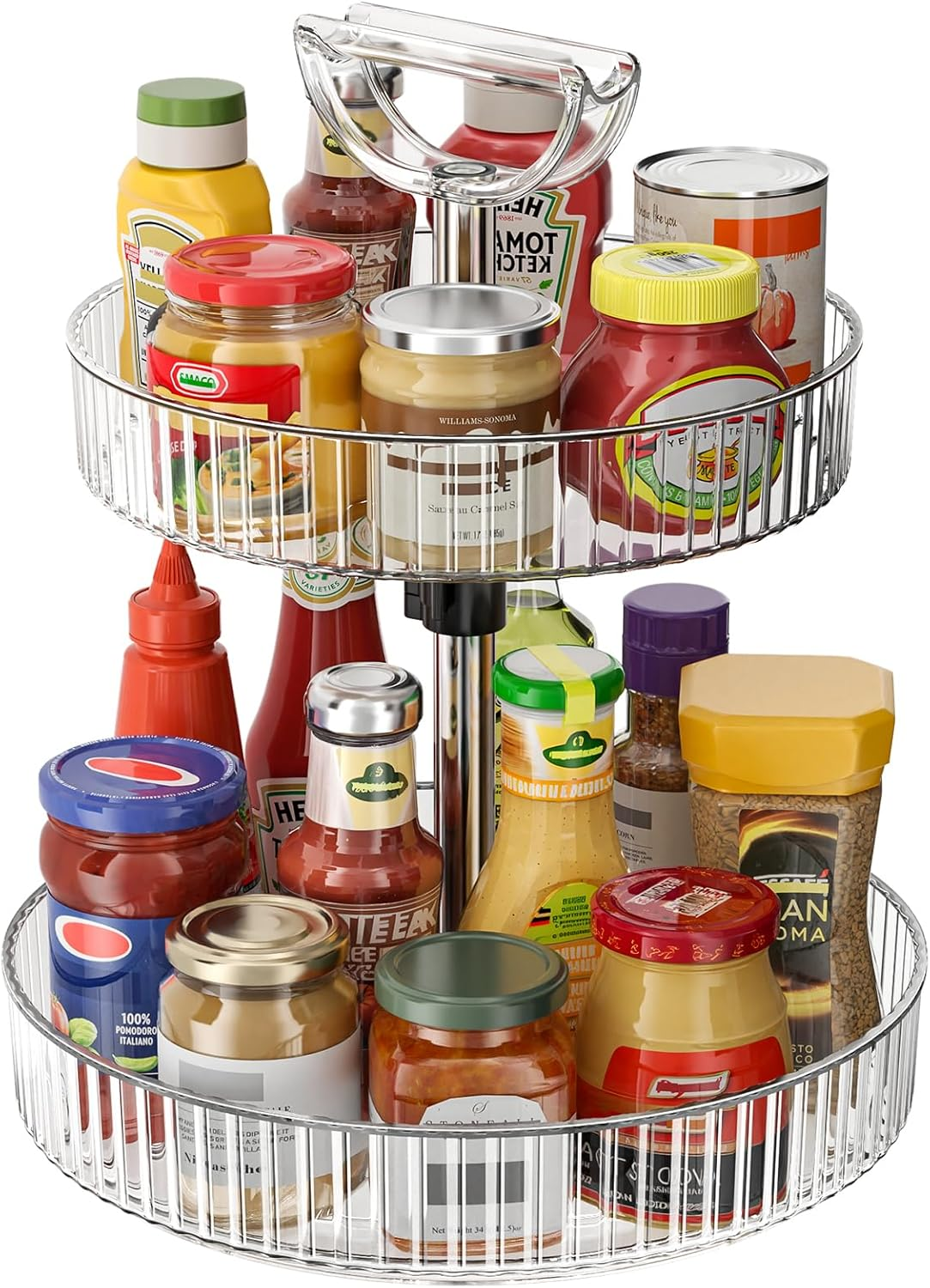 Lazy Susan Organizer, 360&deg; Rotat Turntable Capacity Adjustable Height Storage Rack, Non-Slip Storage Shelf for Kitchen, Cabinet, Countertop,Bathroom,Pantry Organiser (Transparent White)