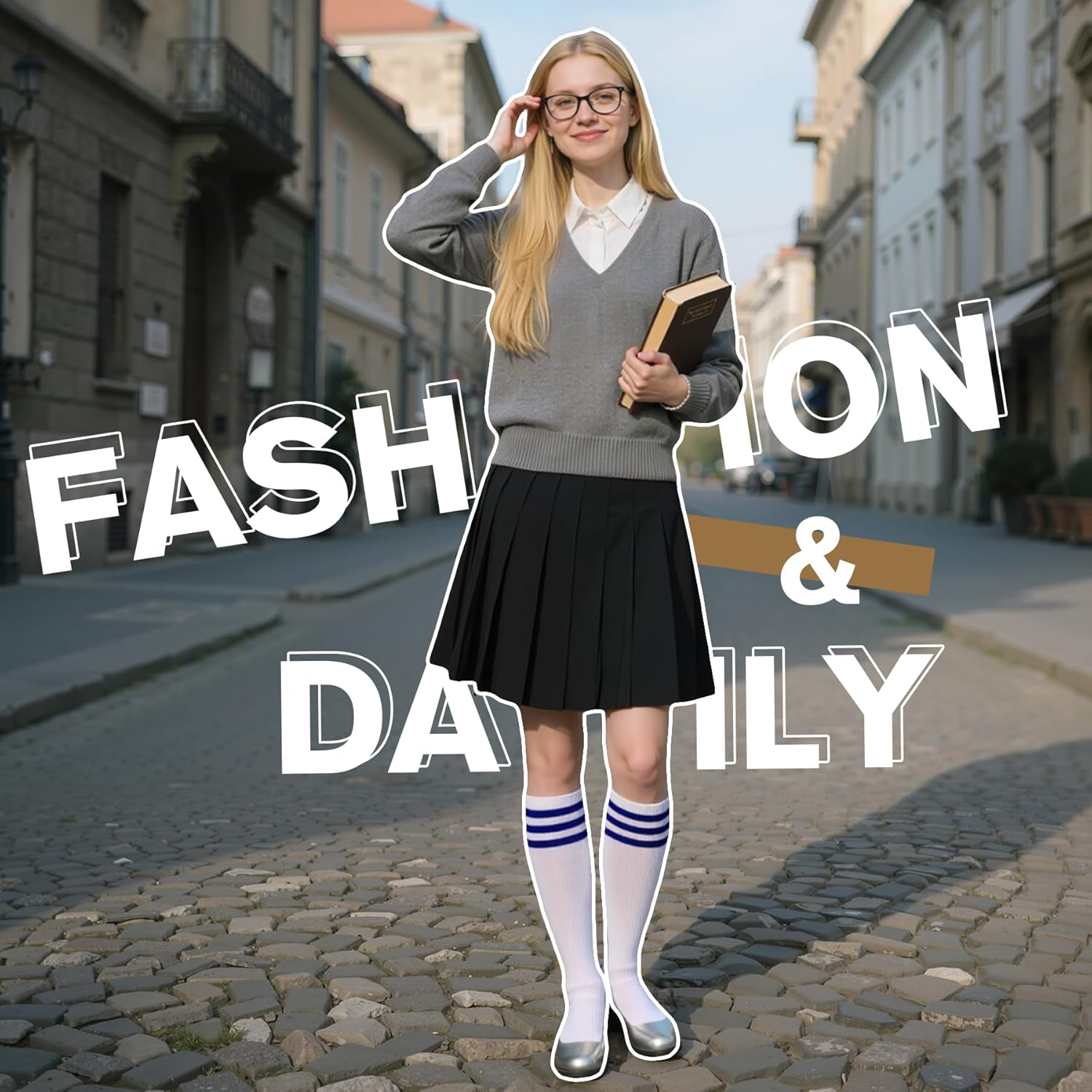 Womens Knee High Socks Casual Stripes Tube Socks Soft Strench Thigh High Athletic Socks for Women Outdoor Sport Socks