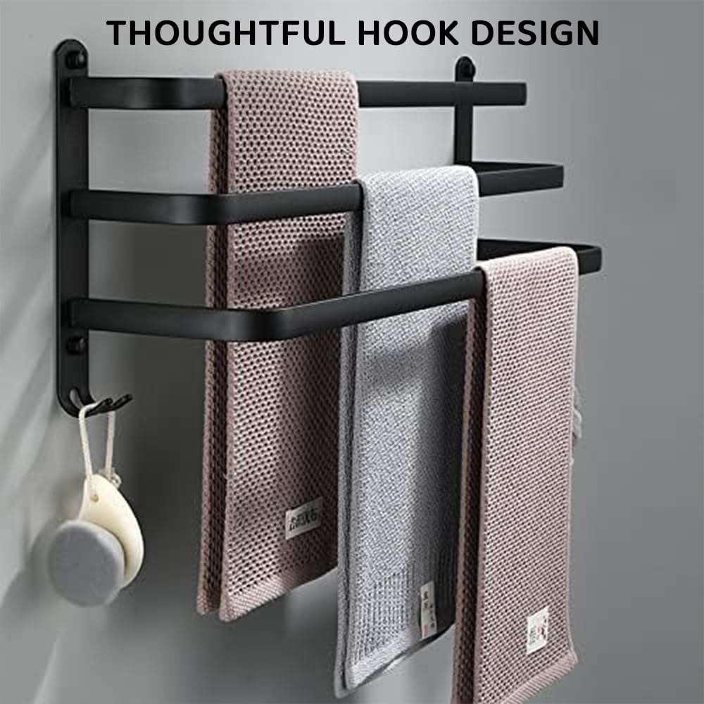 3-Tier Wall-Mounted Bath Towel Rack &ndash; 40 CM Ladder-Style Towel Holder with 2 Hooks, Stainless Steel Bathroom Towel Bar, Durable Black Finish image number 6