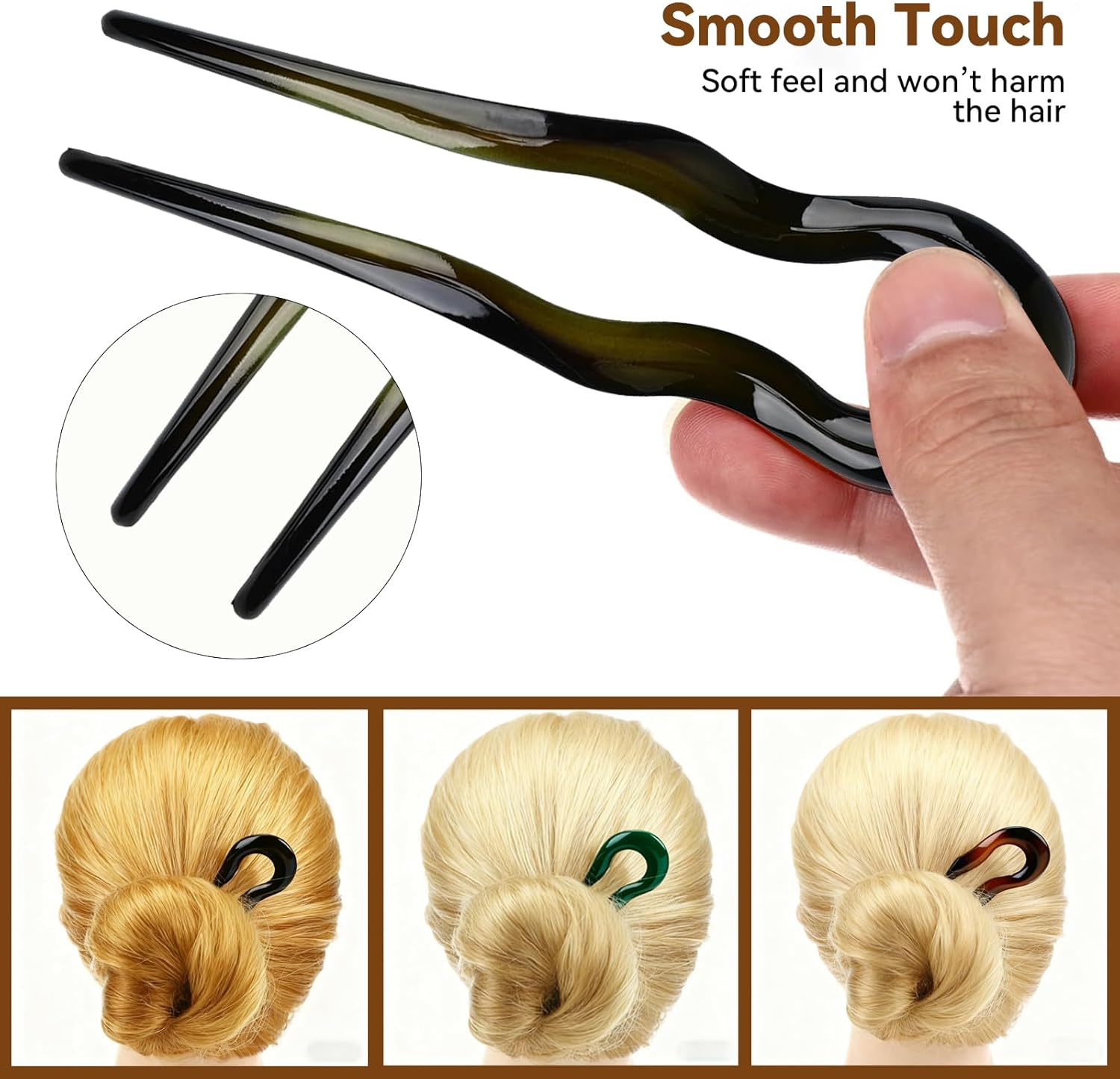 ONBPIY French Hair Pin 3 Pcs U Shaped Hair Pins for Women Updos Buns Hair Clip Hairstyle Accessories for Thin Thick Hair image number 1