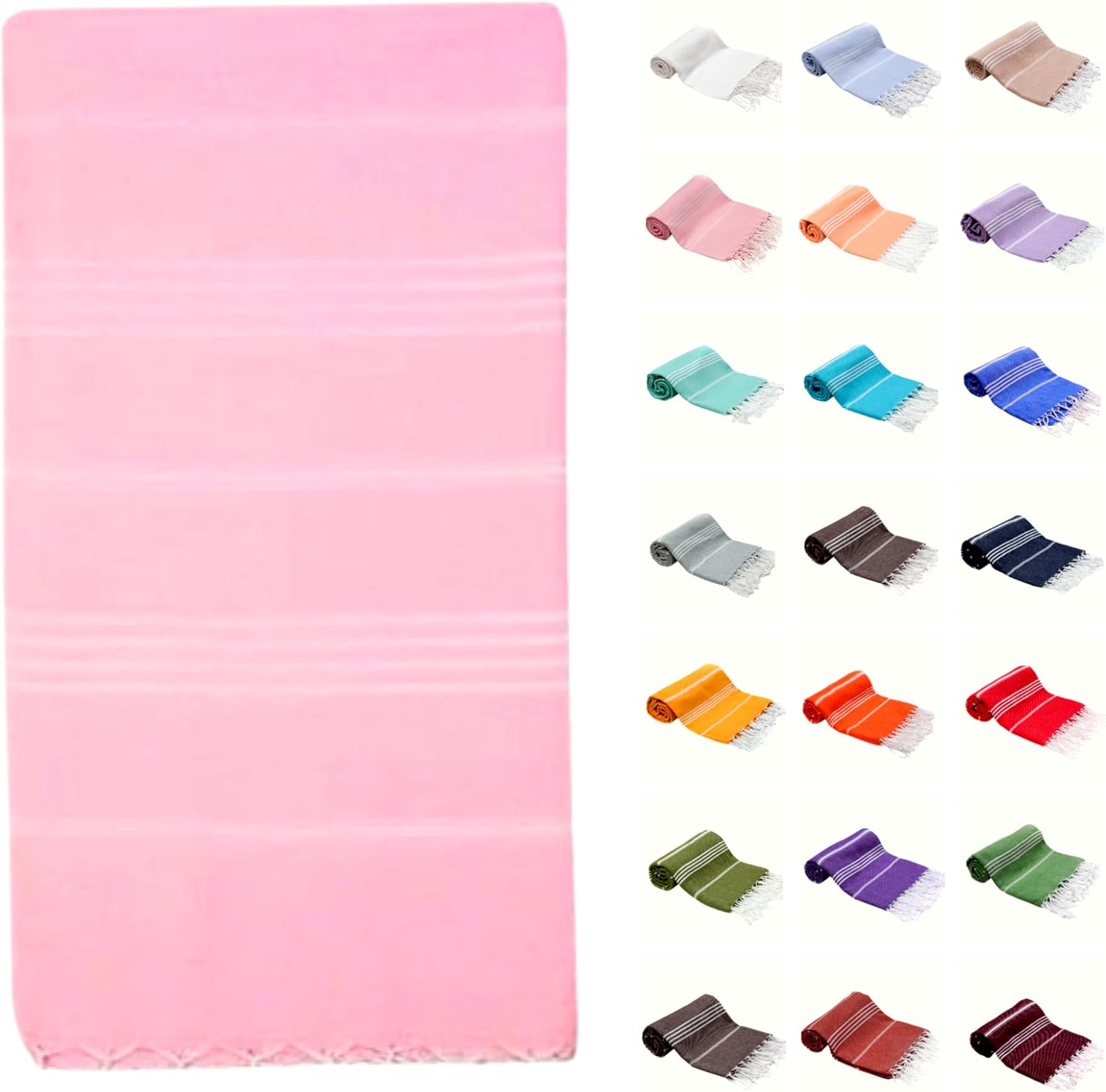 Park & Oz Turkish Peshtemal Beach Towels, 100% Cotton, Toallas Turcas, Lightweight, Fast Drying, Great for Travel, Yoga, Pool, Spa and Bath- Absorbent, Sand Free, Multipurpose Towel (Baby Pink) image number 5