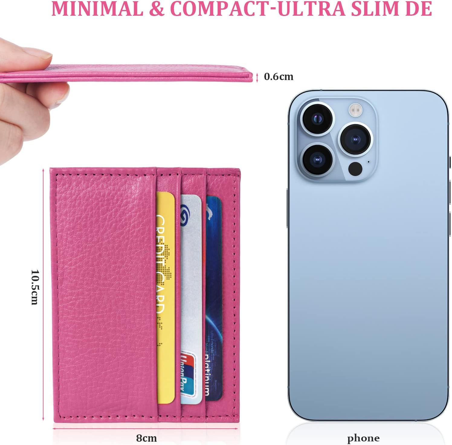 URAQT Credit Card Holder Wallet, RFID Blocking Leather Ultra Slim Wallet, Thin Minimalist Credit Card Case, Rose Red, One Size, Simple image number 3