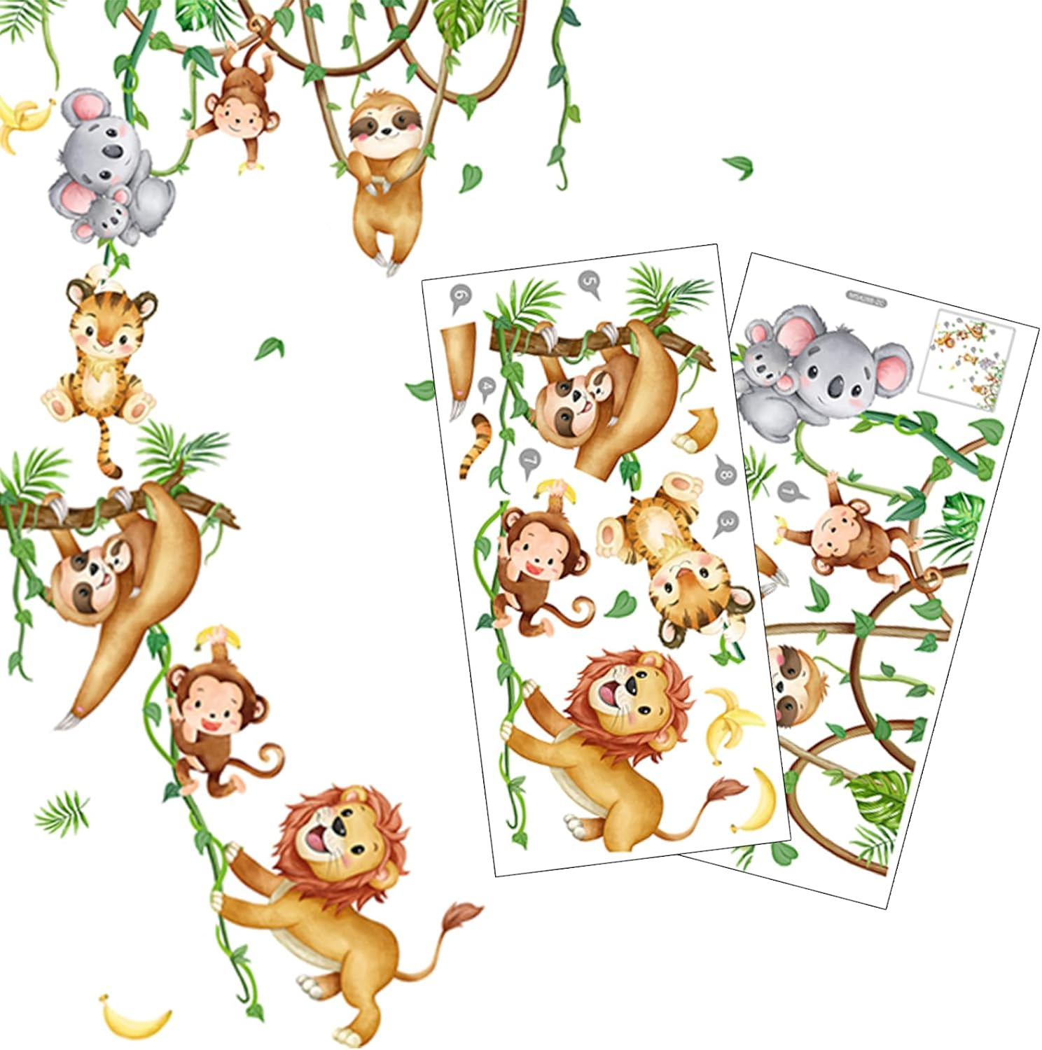 Jungle Animal Tree Wall Stickers Safari Animals and Trees Wall Stickers Peel and Stick Art Decals Suitable for Baby Room Playroom Bedroom Classroom Kindergarten Wall Decoration (30X60Cm)