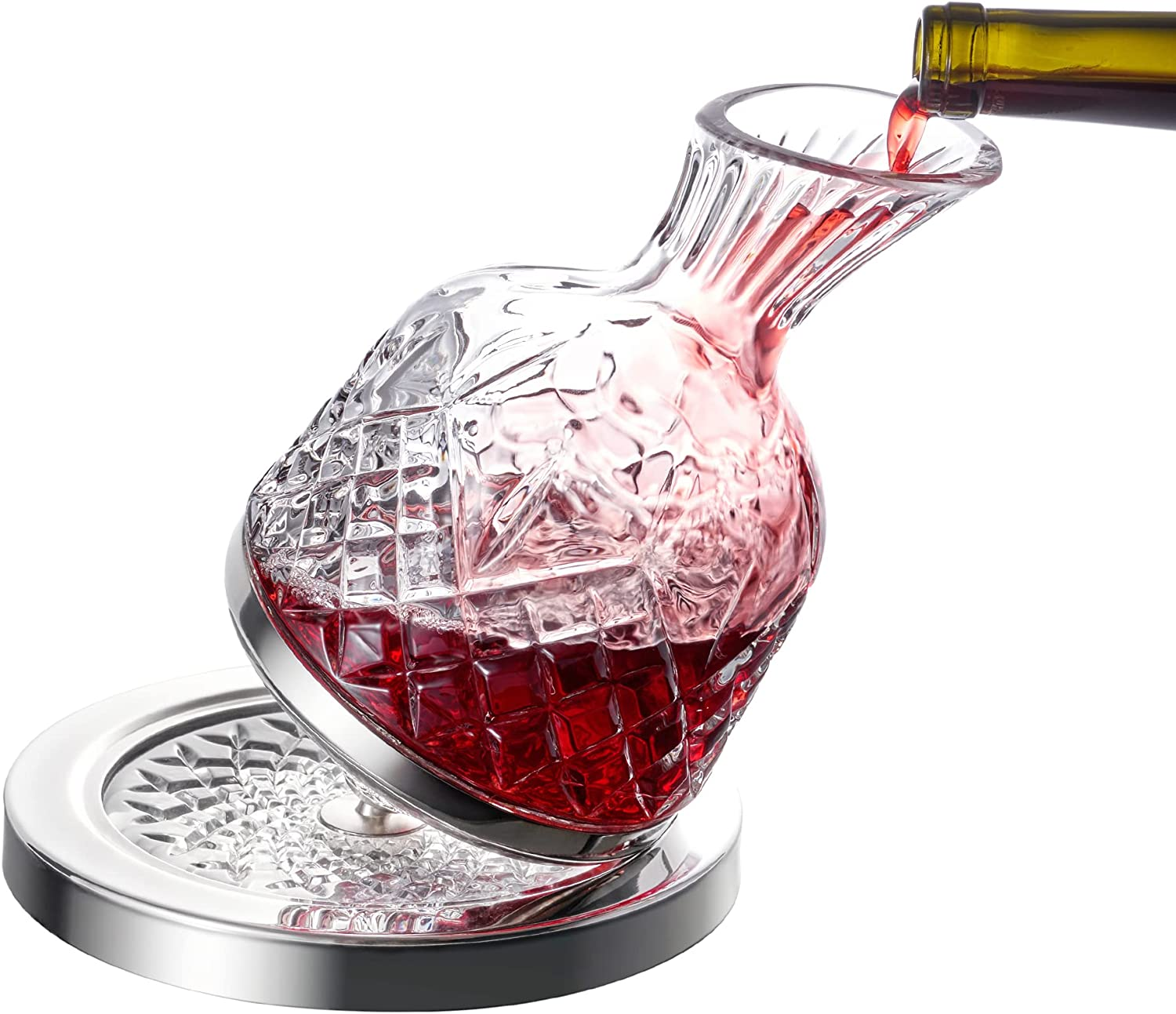 Crystal Wine Decanter Lead-Free Crystal Glass, 360 Degree Spinning, 1.5L Red Wine Aerator Great Gift Box, Wine Accessories image number 6