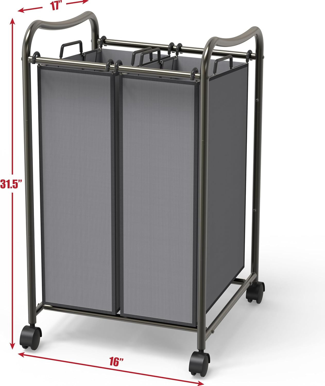 Simplehouseware 2-Bag Laundry Sorter Heavy Duty Laundry Basket Cart, Dark Grey image number 4