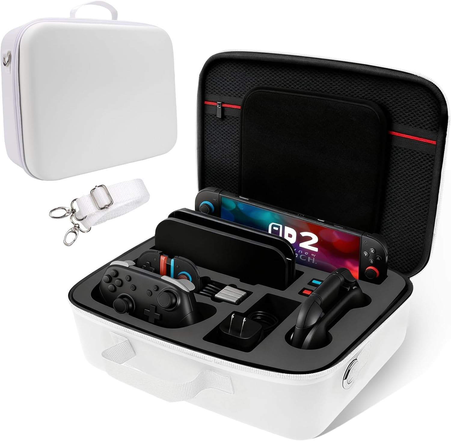 Carrying Case for Switch 2 [White] &ndash; Large Capacity Travel Storage Bag, Compatible with 2025 Switch Model, Shockproof Waterproof EVA Hard Shell, Lightweight with Handle Strap for Console & Accessories image number 1