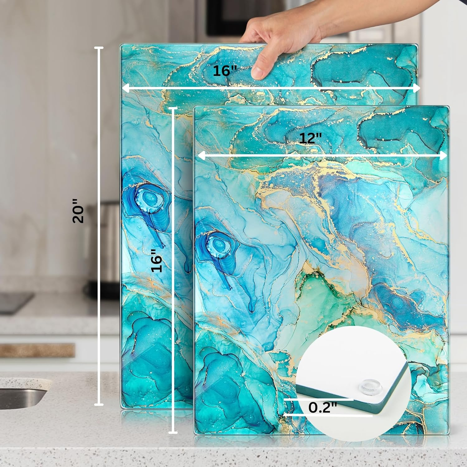 Kitchenville Glass Chopping Board 40X30Cm : Tempered Glass Worktop Savers for Kitchens, Durable, Scratch-Resistant, Heat-Proof - Turquoise Ocean image number 5