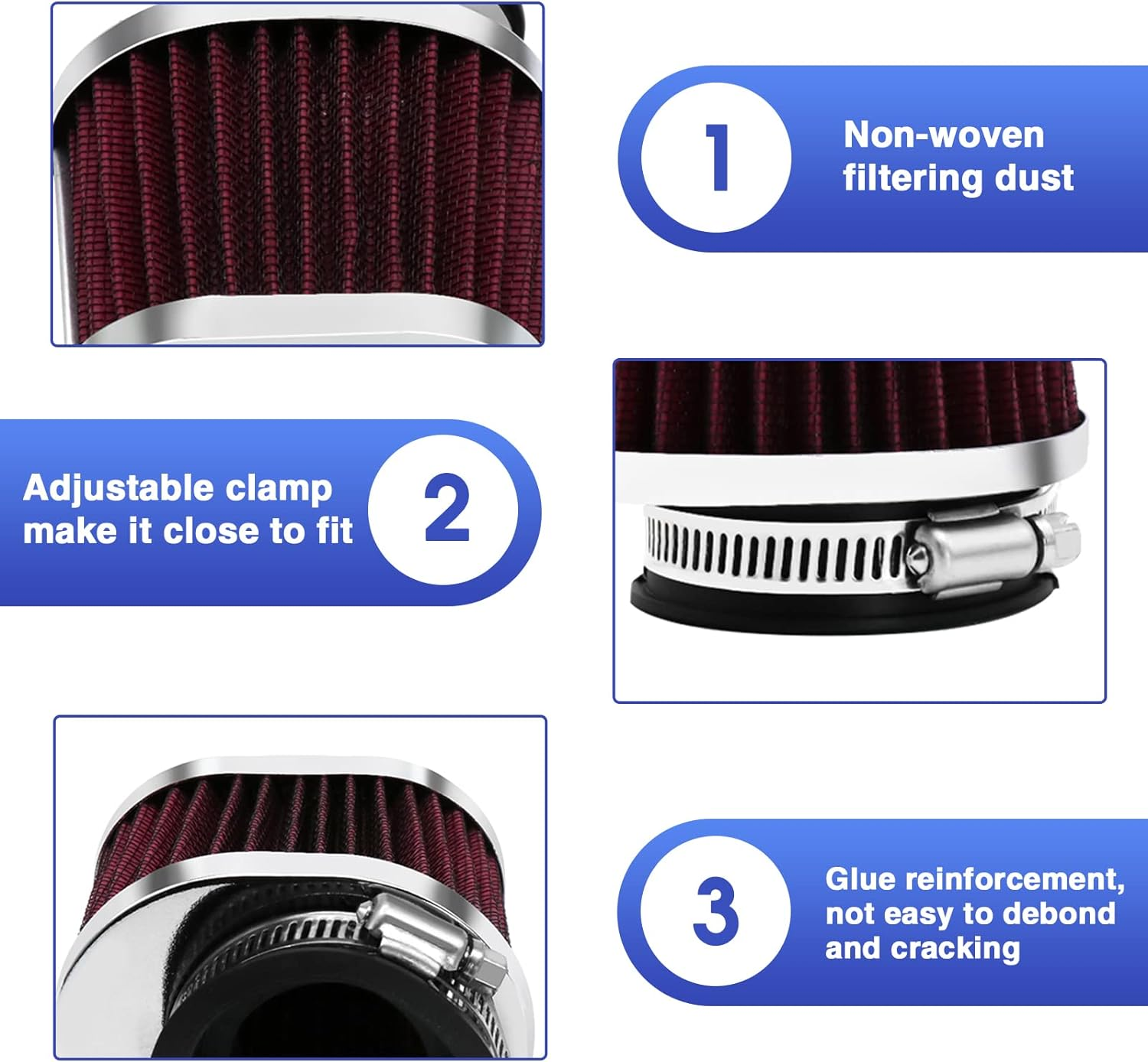 2PCS Motorcycle Air Filter Universal 60MM Replacement Engine Filter Dirt Bike High Performance Air Filters Fit Motocross Carburetor Cleaner for Pit Bike Scooter Moped YAMAHA HONDA SUZUKI KAWASAKI ATV image number 3