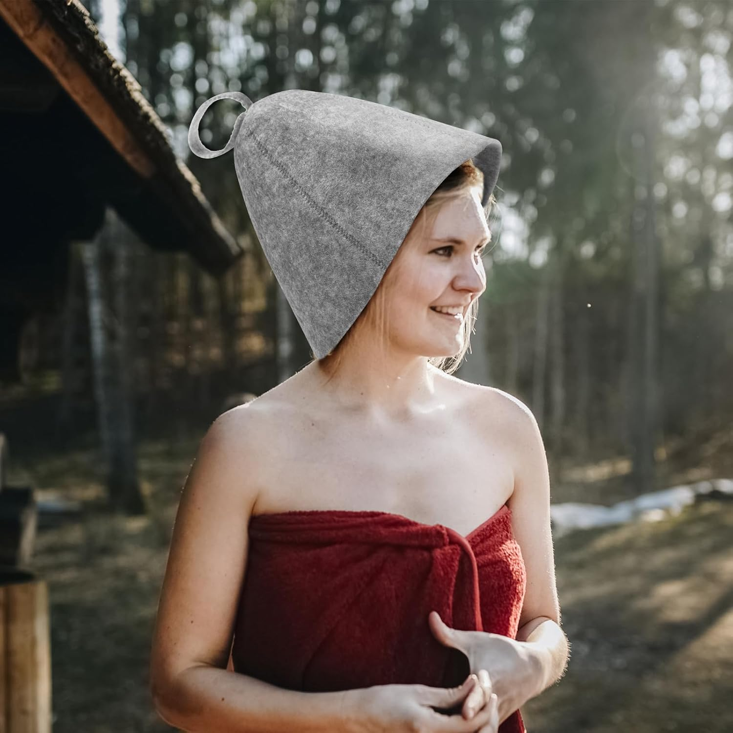 Lasuroa 2Pcs Sauna Hats, Felted Sauna Hat Banya Sauna Cap Steam Russian Sauna Cap Felt Sauna Hat Set Steam Bath Shower Sauna Accessories Universal for Women Men (Grey) image number 1