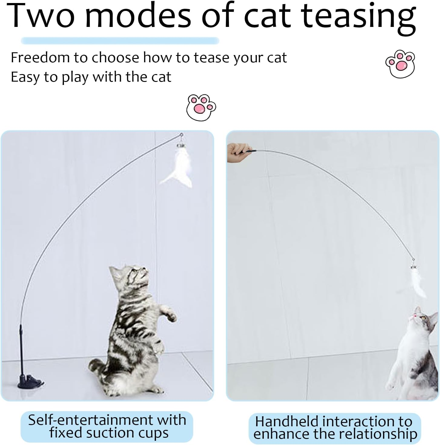 LELE LIFE 2 X Interactive Cat Toy Stick, Removable Cat Toy, Self Game with Strong Suction Cup, Automatic Kitten Toy with 6 Pieces Cat Feather Toy Bells, Refills image number 2