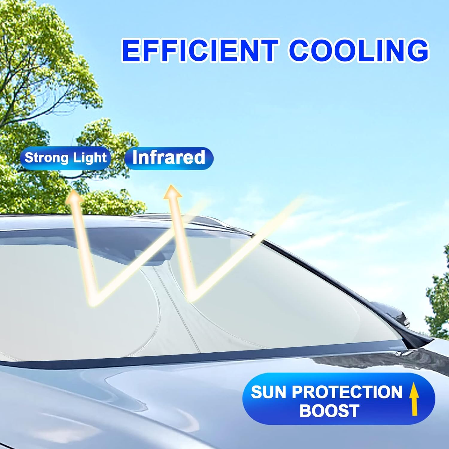 Car Windshield Sun Shade, Foldable Car Sun Shade Cover Front Windshield Sun Protector from UV Rays Sun Auto Interior Protection for Cars, Suvs, Truck image number 3