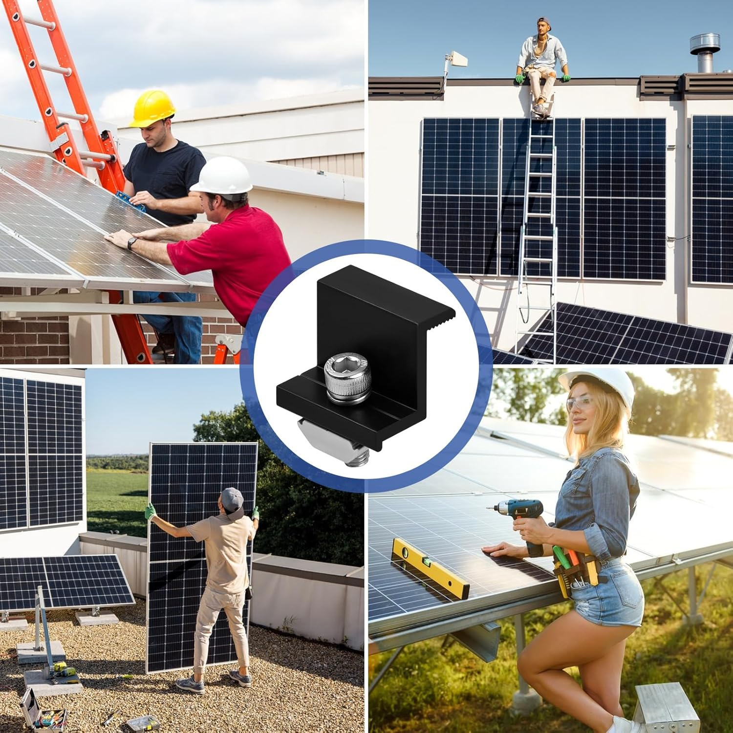 Solar Panel Bracket End Clamp Kit 6 Pieces 30Mm Solar End Clamp Solar Panel Bracket Fixing Solar Panel for PV Module Bracket for Camping Roof RV image number 1