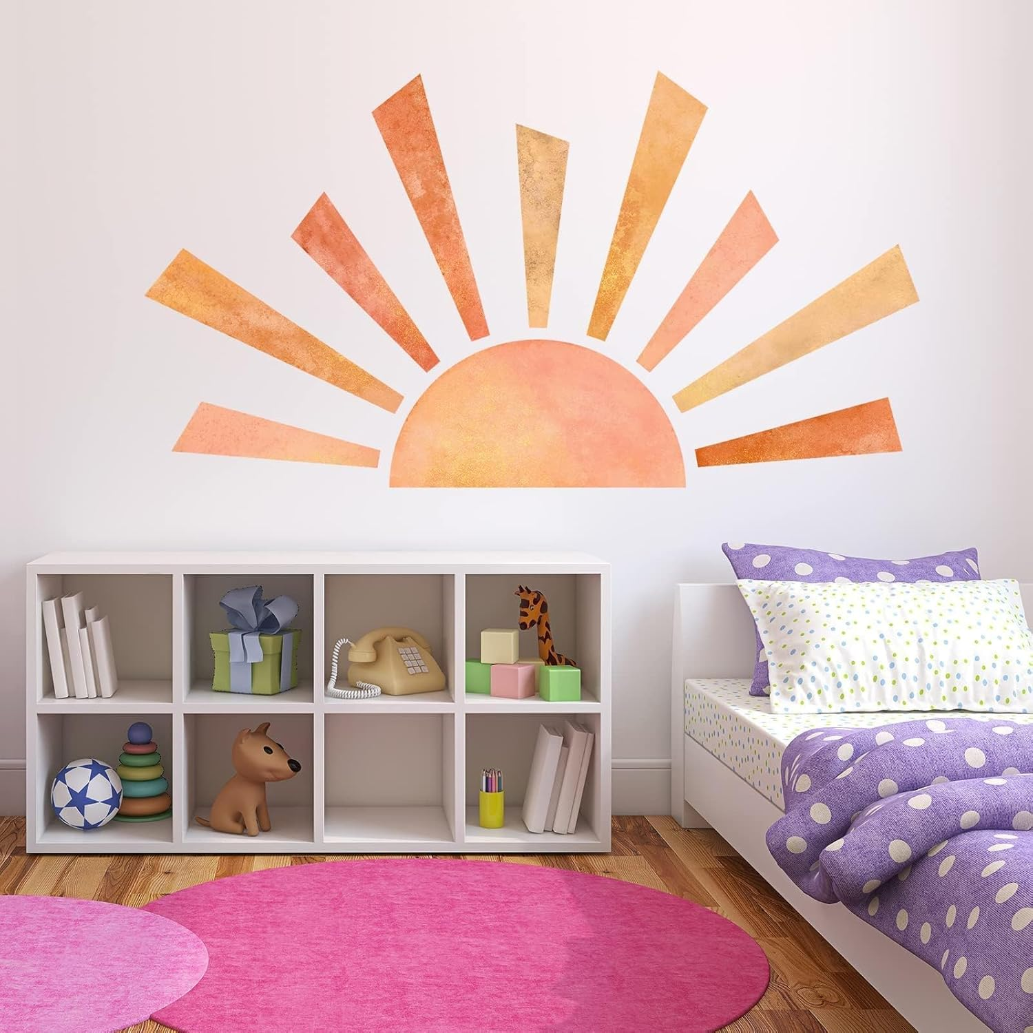 Denylo Pro 42.1X23.6 Inch Boho Half Sun Wall Decal Large Wall Decal Sunshine Wall Stickers Vinyl Wall Decals Removable Peel and Stick Wall Stickers for Nursery Kids Room Playroom Decor