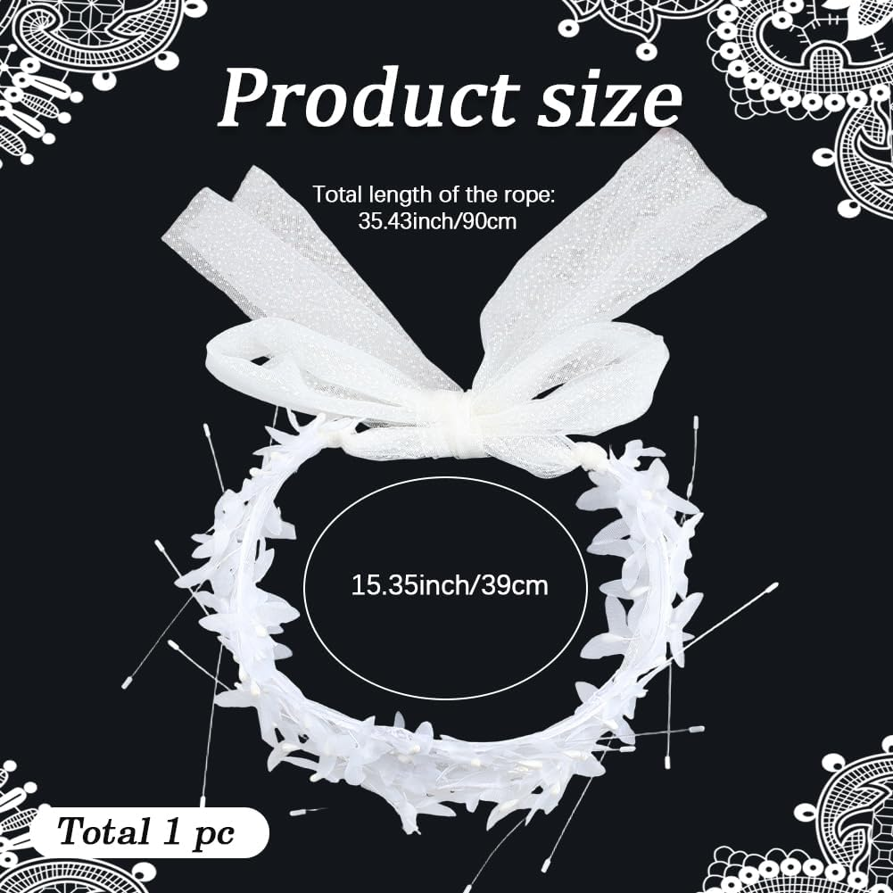 CABODYALS White Pearl Beads Mesh Headpiece Bridal Boho Fairy Headband Wedding Vintage Jewellery Hair Vine Bowknot Tulle Headbands for Women Dresses Birthday Party Halloween Cosplay Accessories image number 6