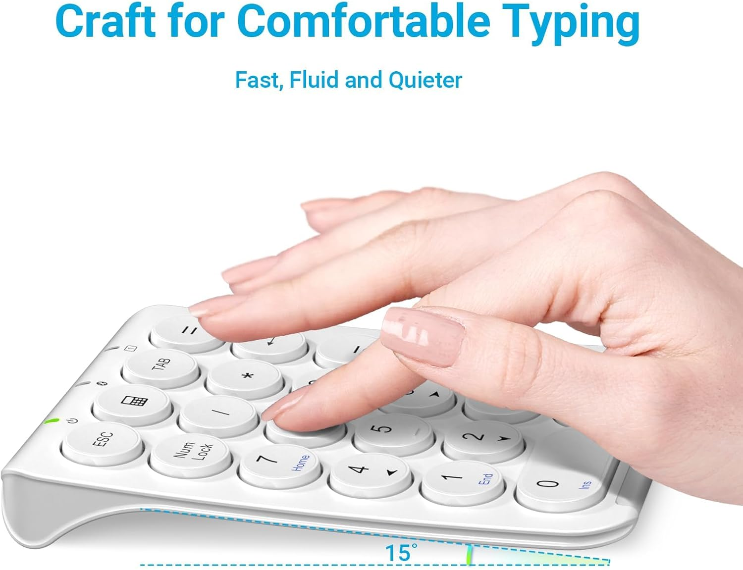 Iclever KP08 Wireless Numeric Keypad, 22 Keys Bluetooth Number Pad Portable Number Keyboard, USB-C Rechargeable, round Key, Financial Accounting, Compatible with Laptop PC Desktop, Mac, Surface,Tablet image number 1