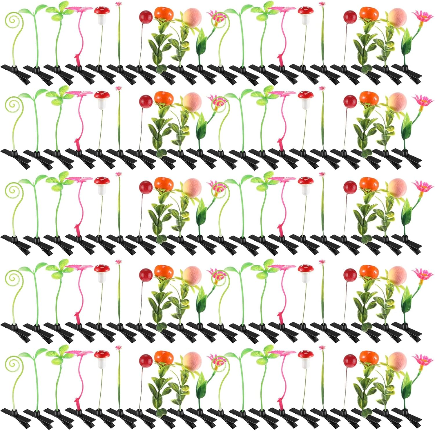 Tigeen 100 Pieces Bean Sprout Hair Clip Funny Plant Hairpins Grass Flower Butterfly Mushroom Hair Accessories (Classic Style)