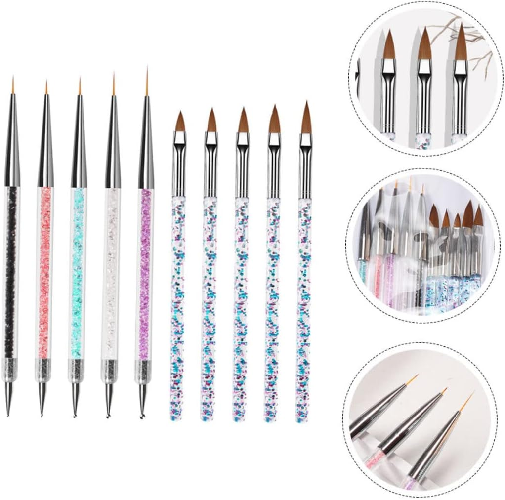 Healvian 10Pcs Dual-Ended Nail Art Liner Brush Dotting Pen for Manicure and Nail Designs for Home and Salon Use Ergonomic Handles and Strong Bristles image number 3