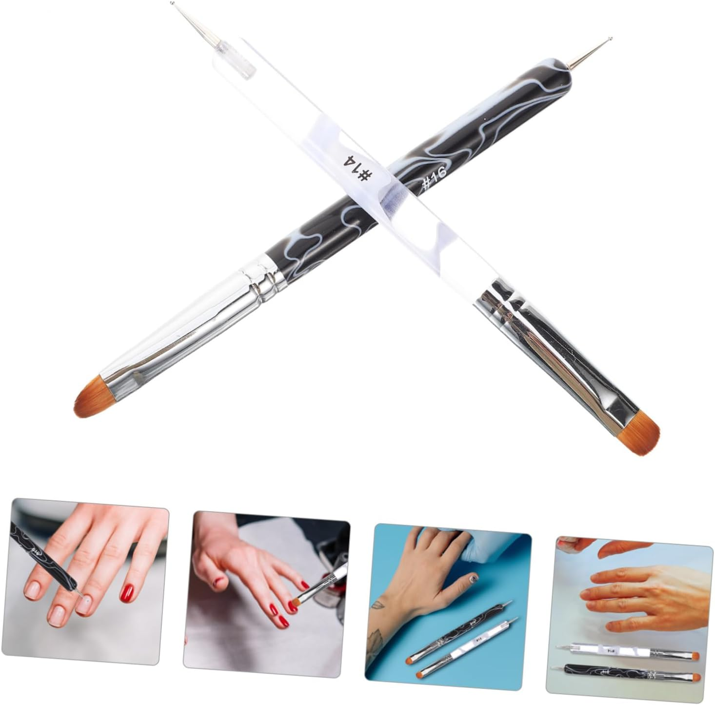 BAZEITFLOW 2Pcs Double Head Nail Brush for Manicure Painting Versatile Nail Art Pens with Comfortable Grip and Precise Dual Ended Design Brushes for Elegant French Tips White Black image number 3