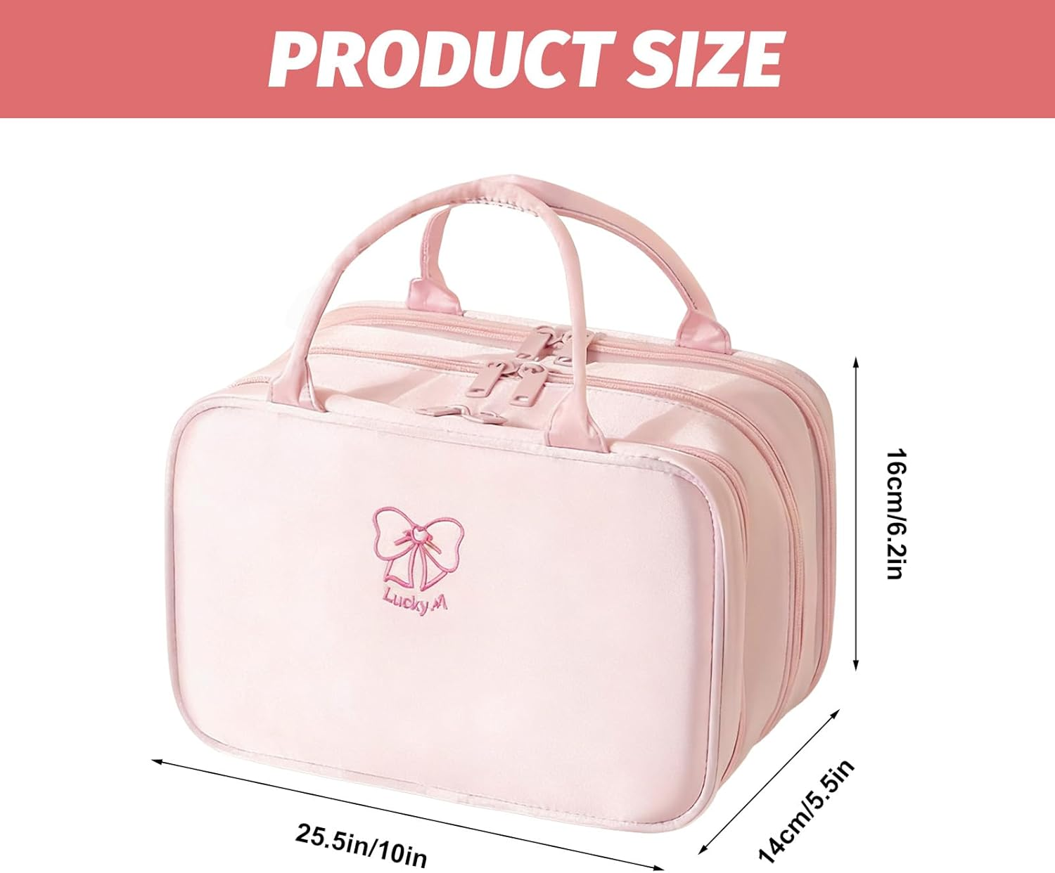 Makeup Bag for Women, Cute Travel Cosmetic Bag, Small Toiletry Pouch with Multiple Internal Pockets, College, Office（Pink） image number 5