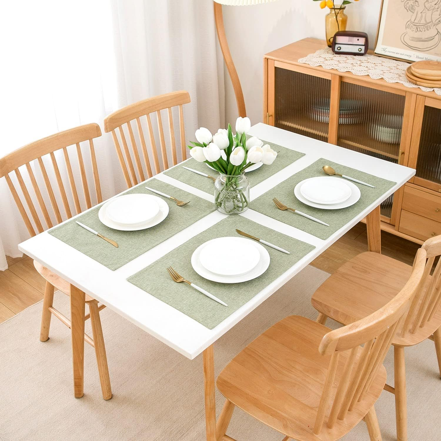 AOKSUNOVA Cloth Placemats Set of 4 Farmhouse Linen Table Mats for Dining Table Turquoise image number 3