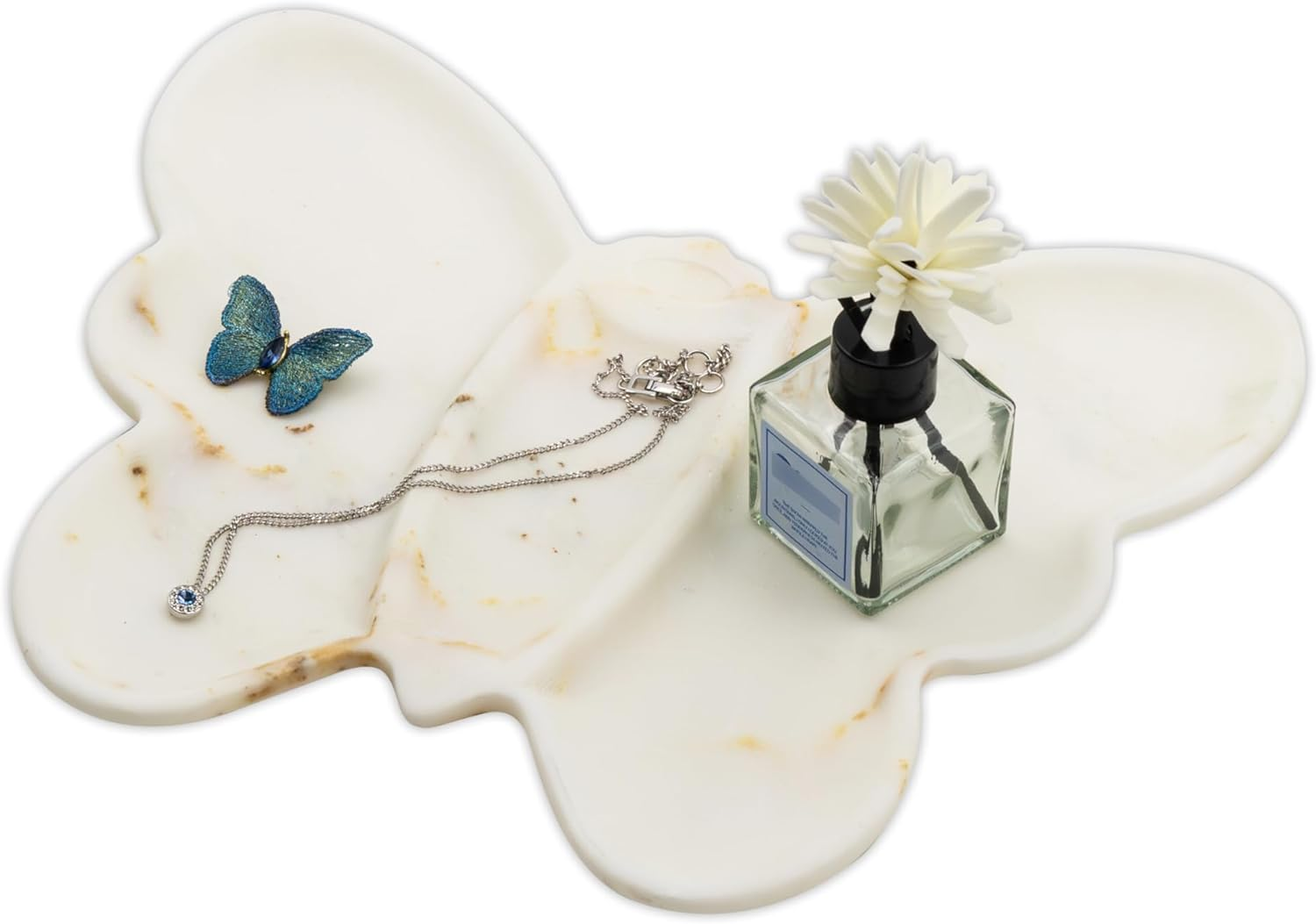 Marmor 100% Natural Marble Bathroom Tray for Perfume, Candles, Jewelry Stone Vanity, Bathroom & Kitchen Counter Organizer and Home Decor (Calacatta Gold Marble Grid Plate)