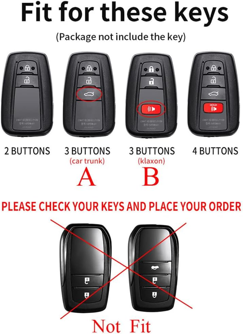 Ontto Metal Car Key Fob Cover Fit for Toyota Camry CHR Corolla RAV4 Avalon Land Cruiser Prado Prius 2017-2022 Key Case Keyring PVC Key Shell Holder Keychian Accessories 2/3/4 Button Black - Red image number 2
