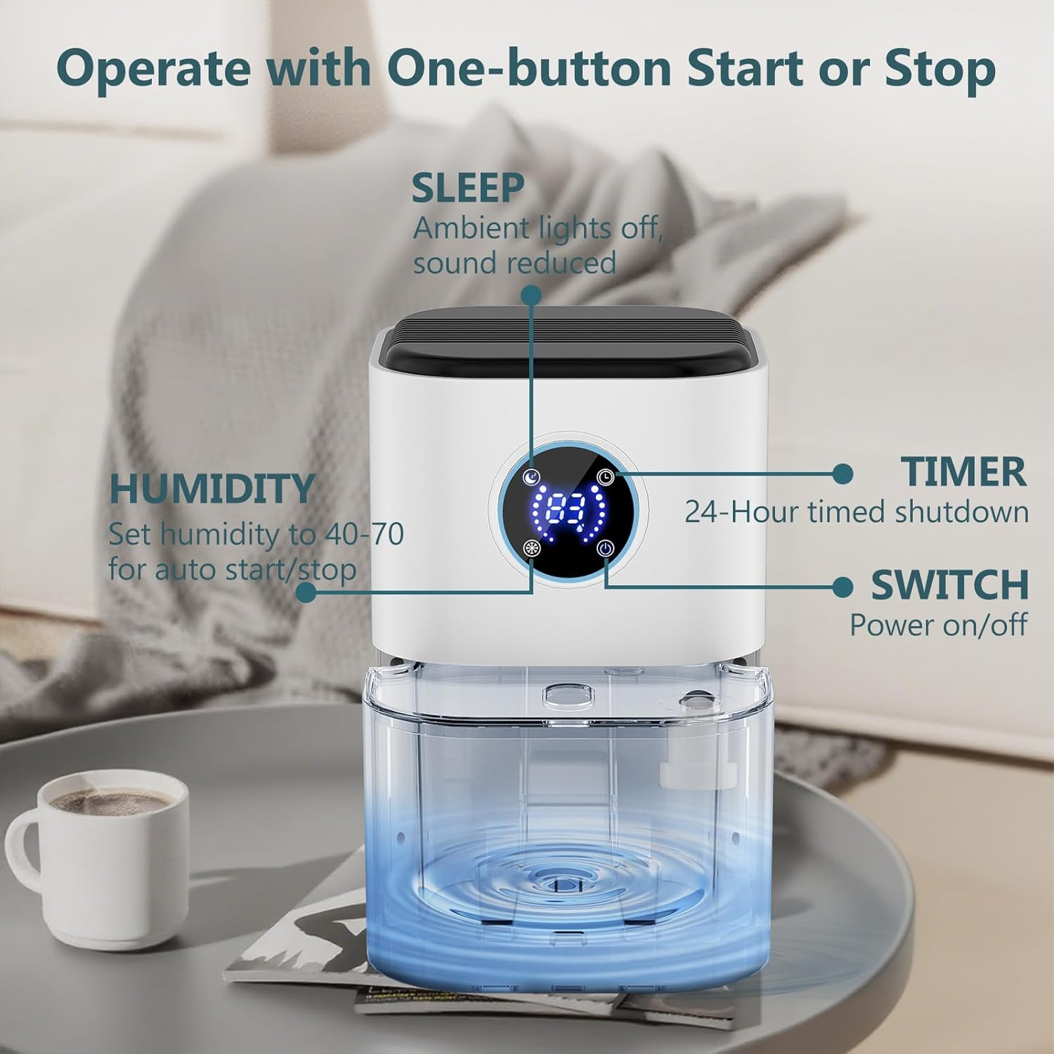 2000ML Dehumidifiers for Home, Multifunctional Air Purifier Dehumidifier with Touchscreen Control,Humidity Setting,7 Colorful Light,Quiet Sleep Mode,Auto Shut-Off,For Drying Clothes,Bedroom,Bathroom image number 5