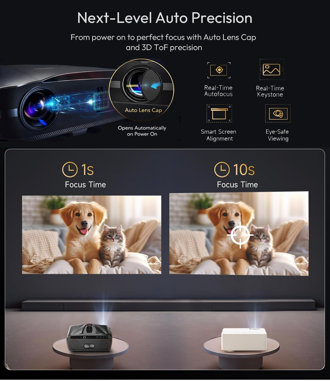 4K Projector 2400 ANSI 2026 Upgraded HDR10+ Ultra HD Daytime Smart Projectors with AI-PQ, Tof Autofocus HDMI Earc Auto Lens Cap Dolby Audio 64GB for Movie Night, Home Theater, Gaming, Daylight Viewing - Silver image number 5