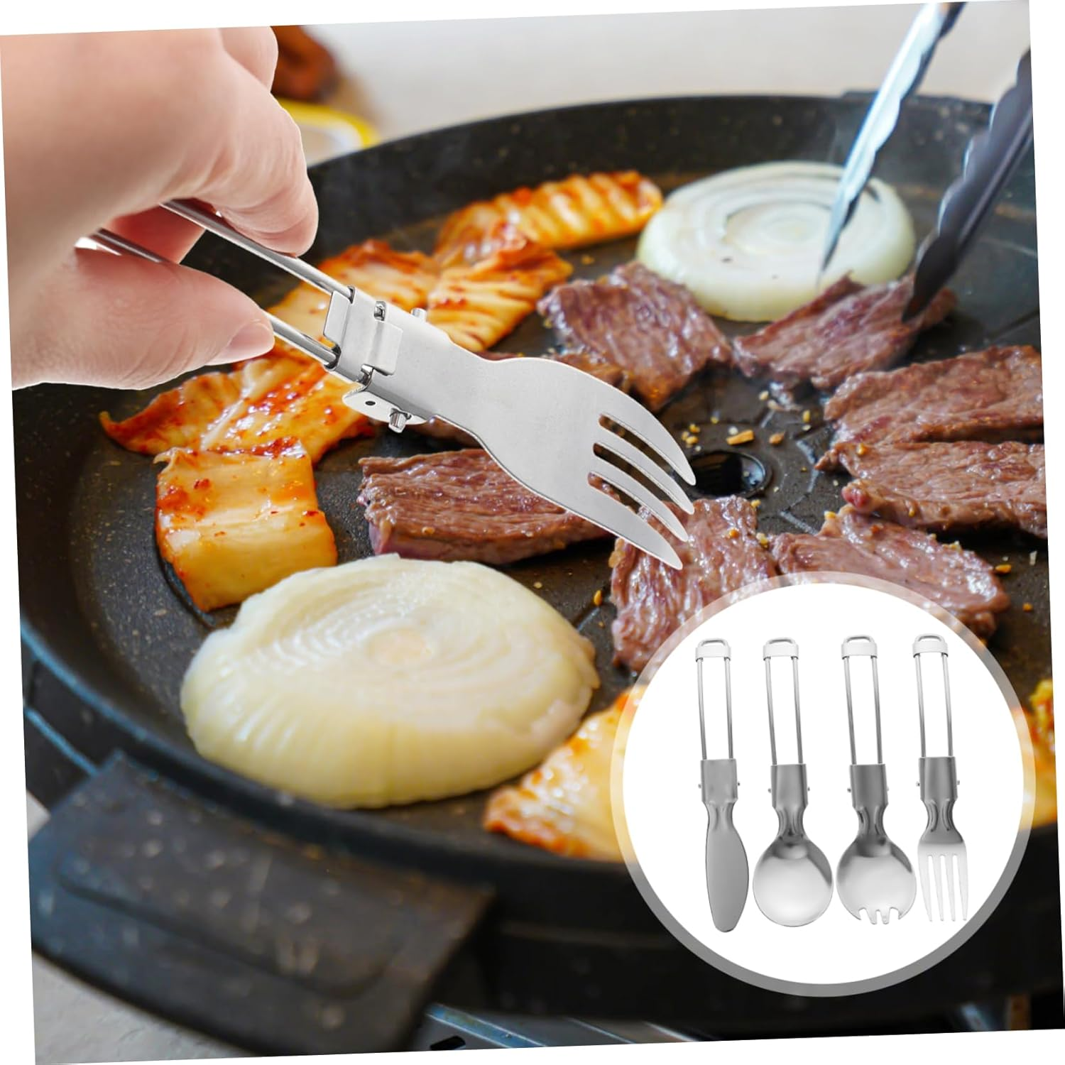 2Sets Travel Folding Cutlery Stainless Steel Utensils Reusable Picnic Silverware Compact Dinnerware for Camping Hiking Outdoor Adventures image number 2