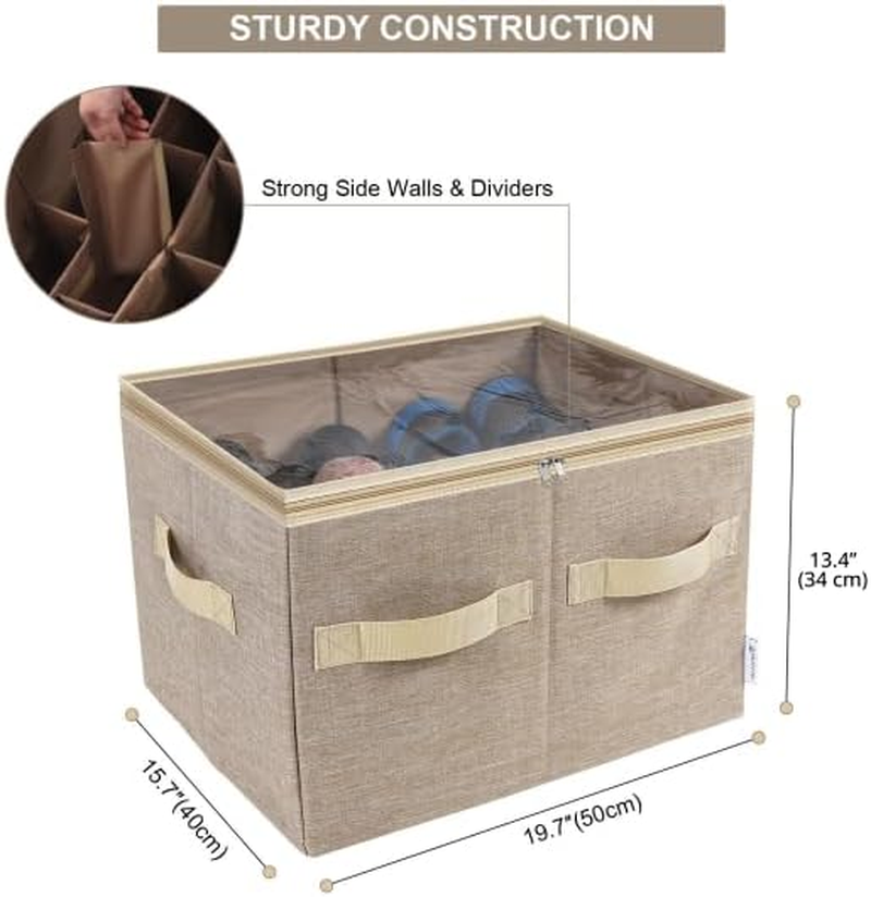 Moteph Shoe Organizer Closet Storage Solution with Clear Cover & Adjustable Dividers for Shoes, Handbags, Blankets, Linen, Clothing (Medium - 16 Pairs, Light Brown) image number 5