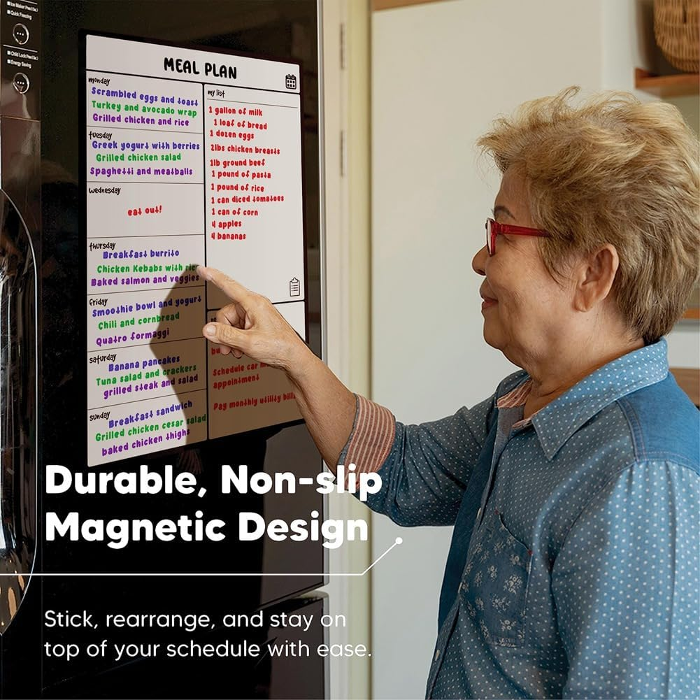 Magnetic Whiteboard Fridge Calendar Meal Planner and Shopping List White Board - Memo Board and Family Planner Easy to Use