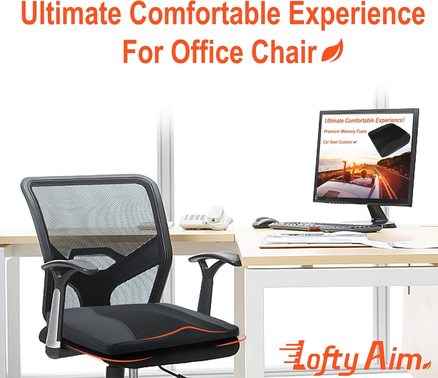 Car Seat Cushion, Comfort Memory Foam Car Cushions for Driving - Sciatica & Lower Back Pain Relief, Driver Seat Pillow for Auto, Office Chair, Wheelchair - Black - Black image number 2