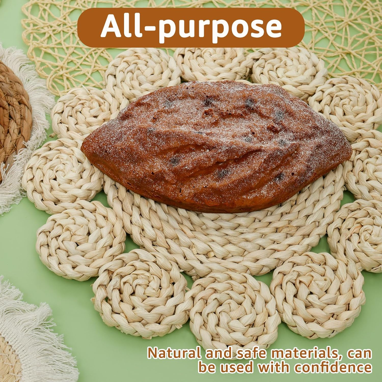 7-Pack Boho Wall Basket Decor: Seagrass Rattan Wicker - round Wall Art for Farmhouse Bedroom, Living Room, Kitchen - White - White image number 2