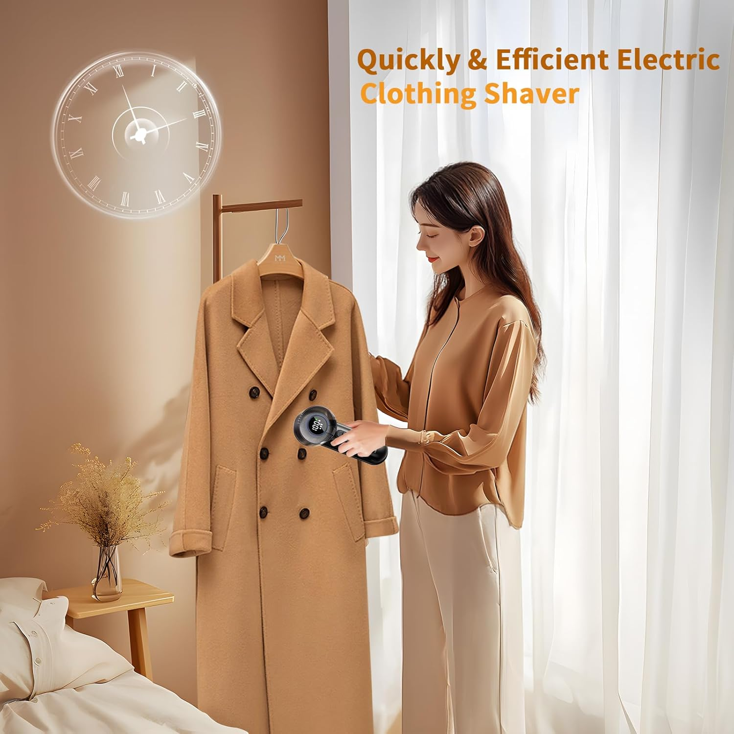 Coldsky Electric Fabric Shaver & Lint Remover, Rechargeable Portable 3-Speed LED Digital Display Sweater Defuzzer for Clothes, Sofa, Bedding - Removes Lint, Hairball, Fuzz - Black image number 4