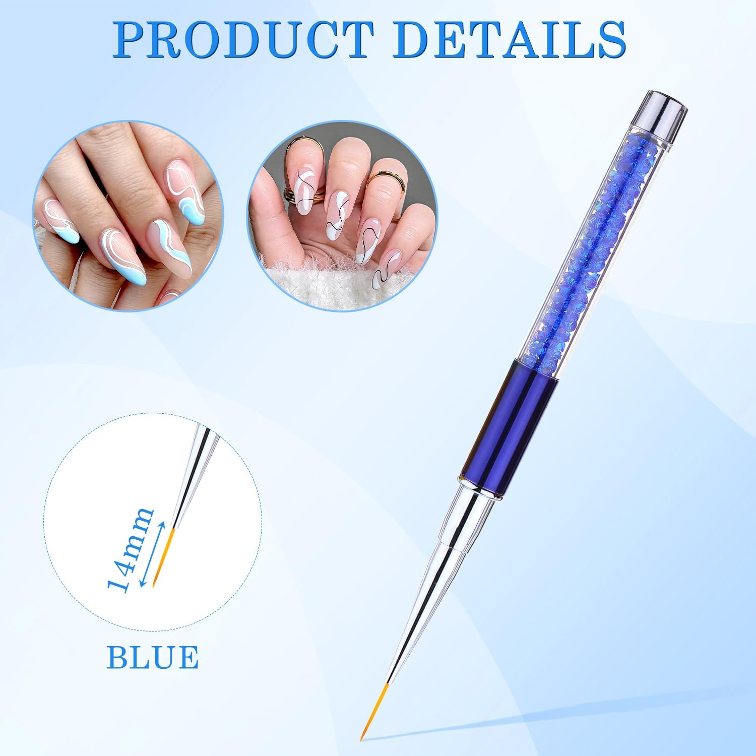 5 Pcs Nail Art Brushes, Nail Line Brush Nail Art Pens Nail Brushes for Nail Art Nail Art Tools for Nail Design Drawing（Size: 7/9/11/14/19Mm） image number 3