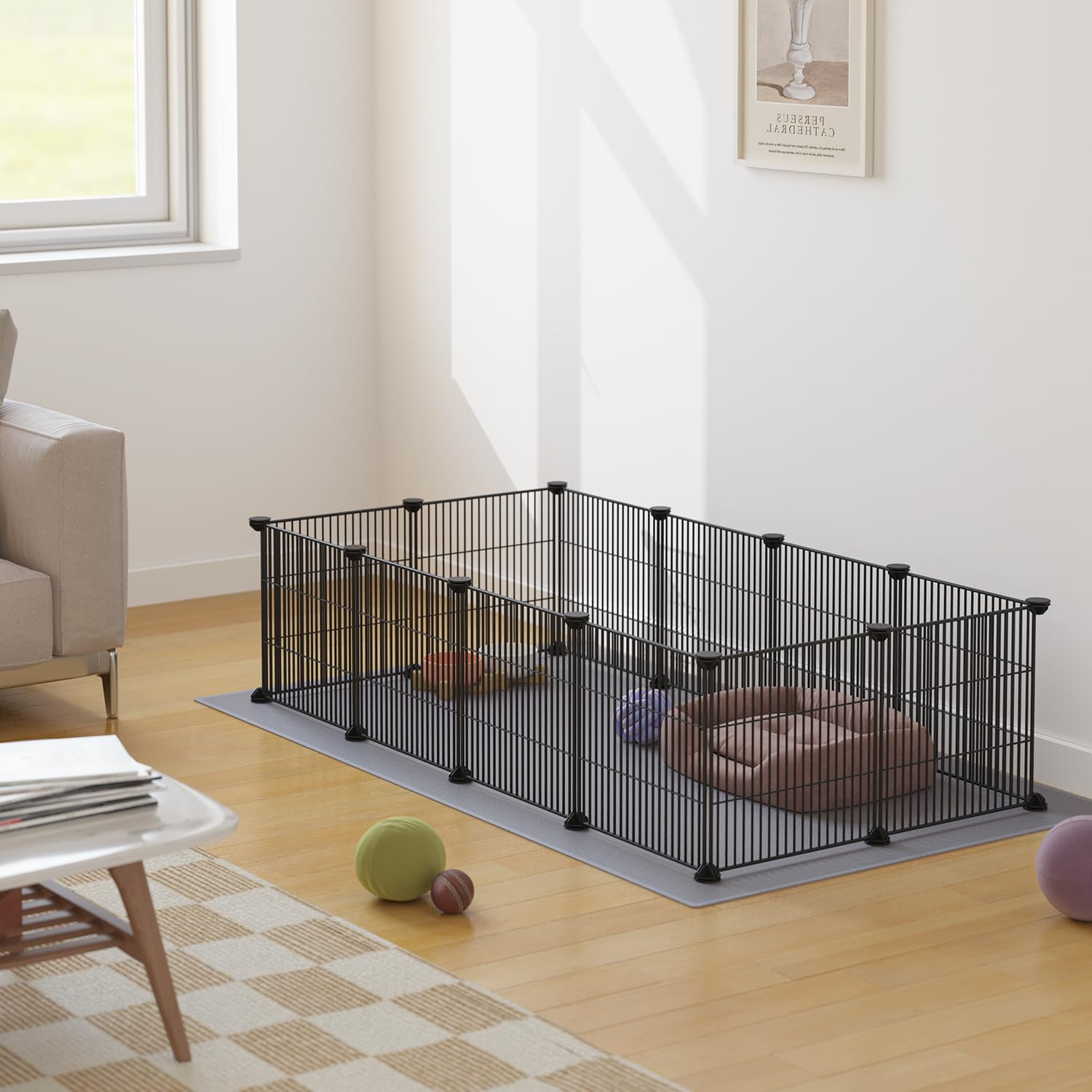 LURIVA DIY Small Animal Pet Playpen, Guinea Pig Cages, Rabbit Playpen, Dog/ Puppy Playpen, Indoor Portable Metal Wire Yard Fence, 15 X 12 Inch, 12 Panels, Black image number 2
