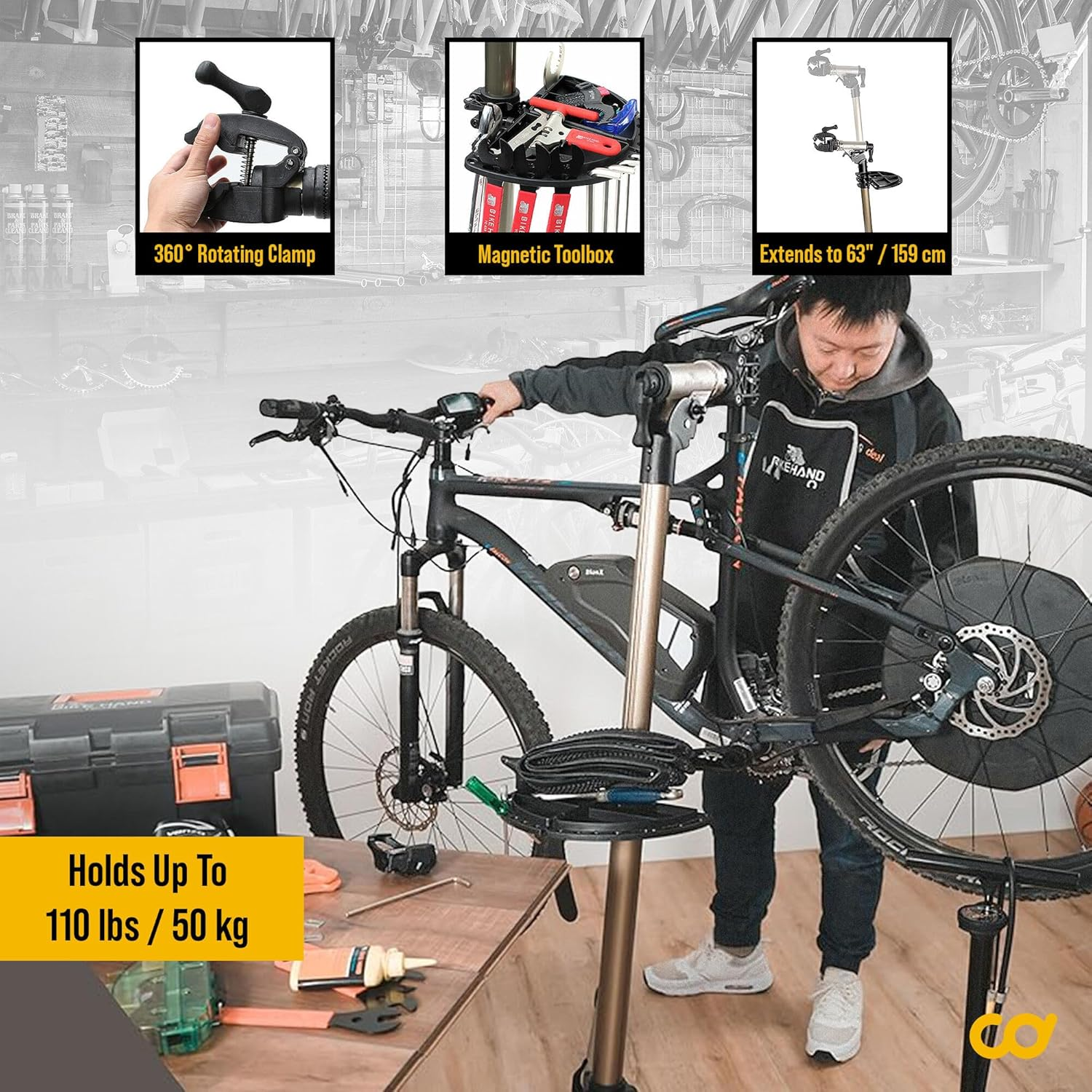 BIKEHAND E-Bike Repair Stand (Max 50Kg)-Heavy Duty- Home Portable Bicycle Mechanics Workstand - Great for EBIKE Mountain Bikes and Road Bikes Maintenance