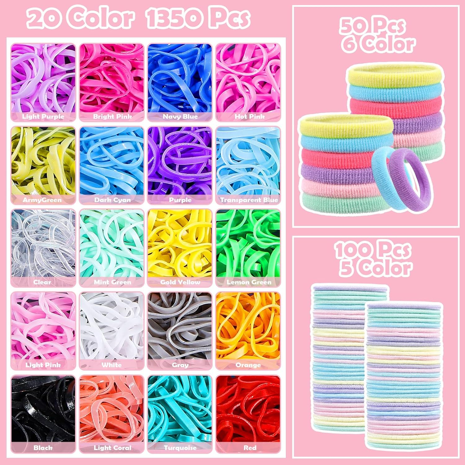 Hair Accessories Set - 1543 Pcs Elastic Bands in 20 Colors, Baby Ties, Tail Tools, Rat Tail Comb, Butterfly Clips with Organizer Box for Girls - Neutral Multicolor image number 7