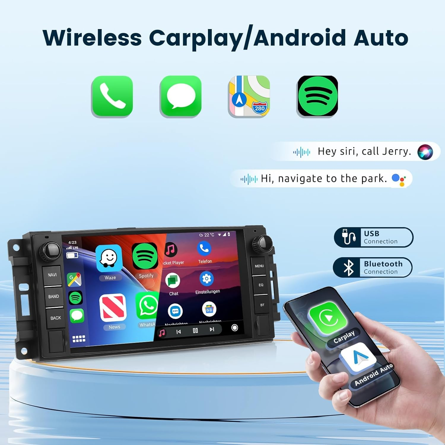 [2G+64G] Car Stereo Radio for Jeep Wrangler JK Compass Patriot/Chrysler/Dodge RAM with Wireless Carplay Andriod Auto, 7 Inch Touch Screen Android 13 Headunit with GPS Navi/Wifi/Bluetooth/Camera image number 2