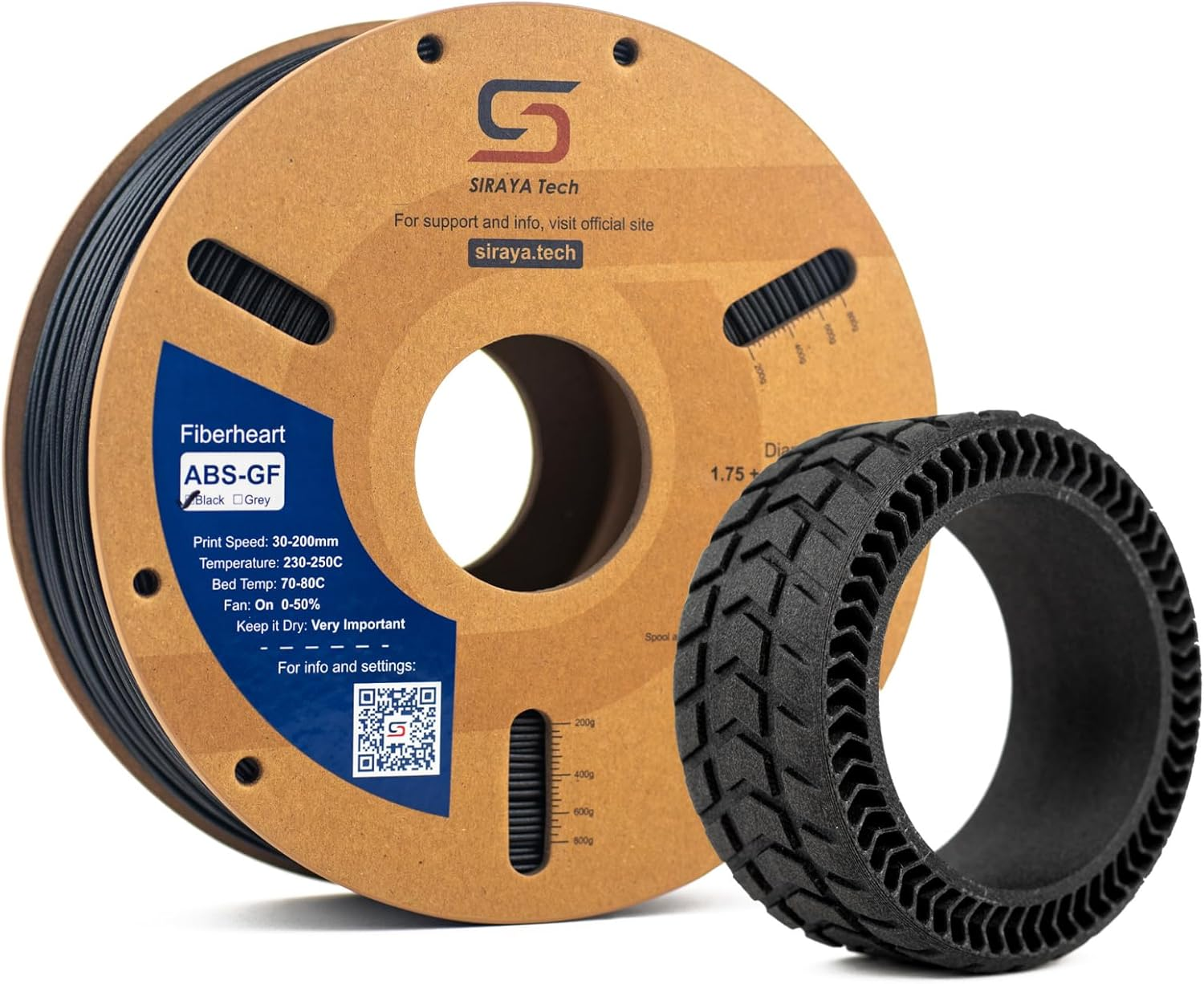 Siraya Tech Fibreheart PET-CF 3D Filament - Carbon Fiber Reinforced, High Strength & Rigidity, Easy Print, Dimensionally Stable, Aluminum Foil Sealed Bag - for Strong and Precise Parts (Black, 1Kg)