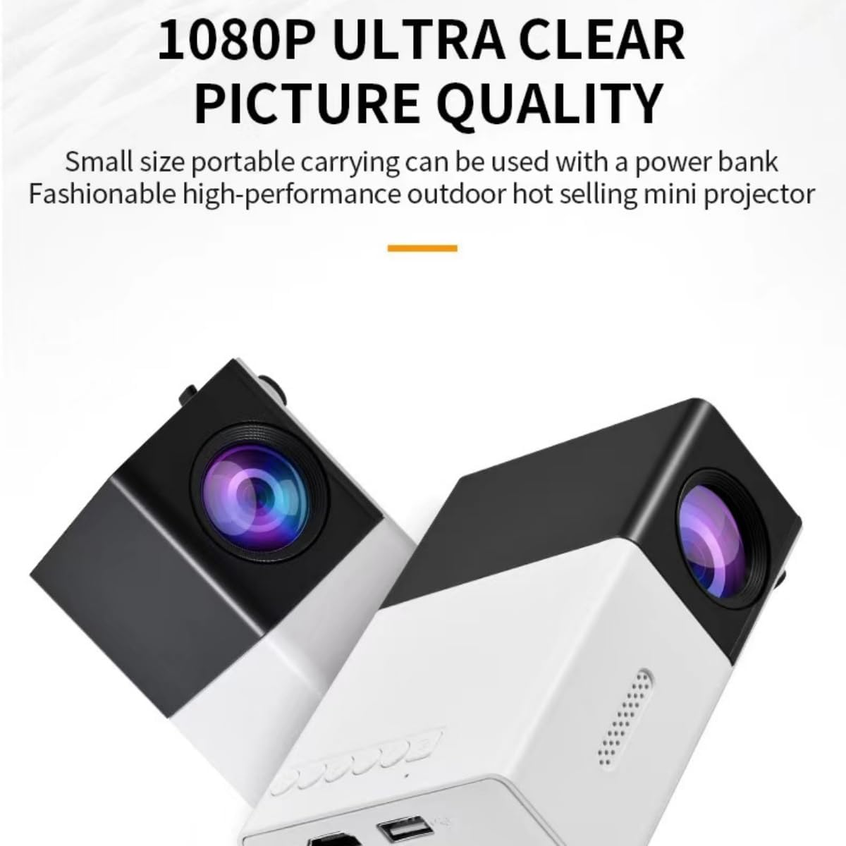 Portable Mini Projector,Home Projector with 100" Screen, 1080P Portable Projector Built-In Speaker, Movie Projector Compatible with Tv/Smartphone/Hdmi/Usb/Av,Projector for Indoor & Outdoor (Black) - Black image number 5